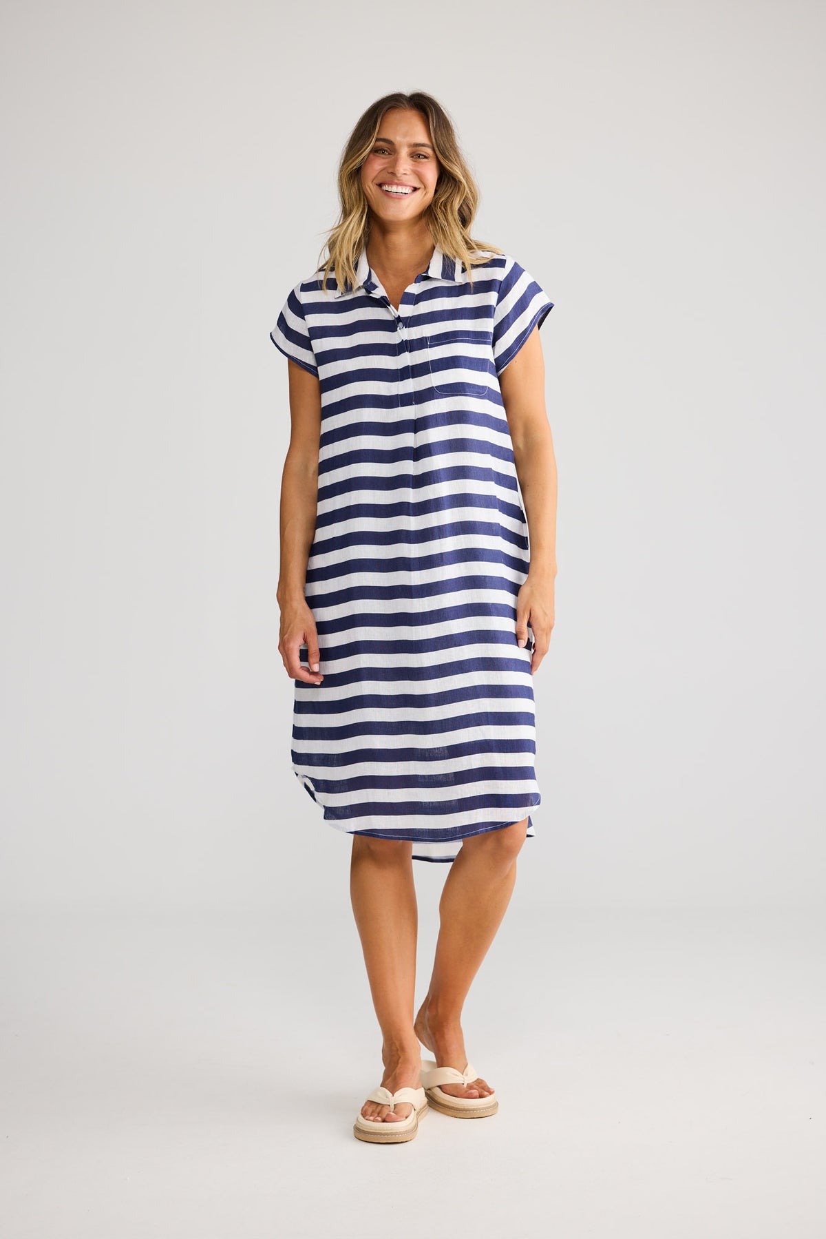 Ahoy Tunic Dress in Navy Stripe — additional view.