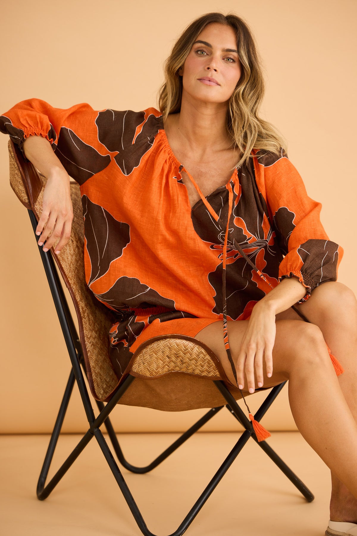 Seaside Top in Hibiscus Breeze with round neckline.