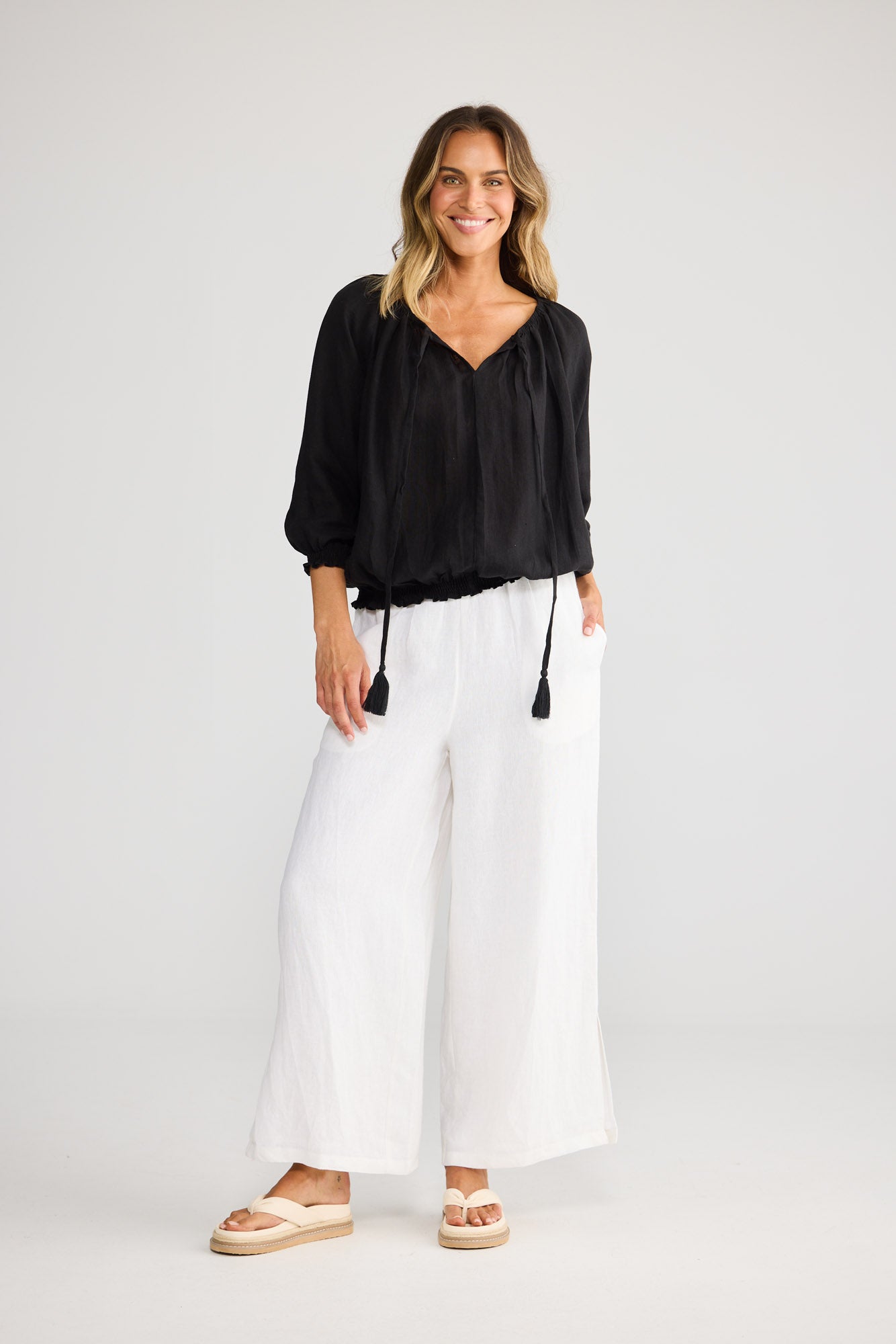 Seaside Top in Black with round neckline.