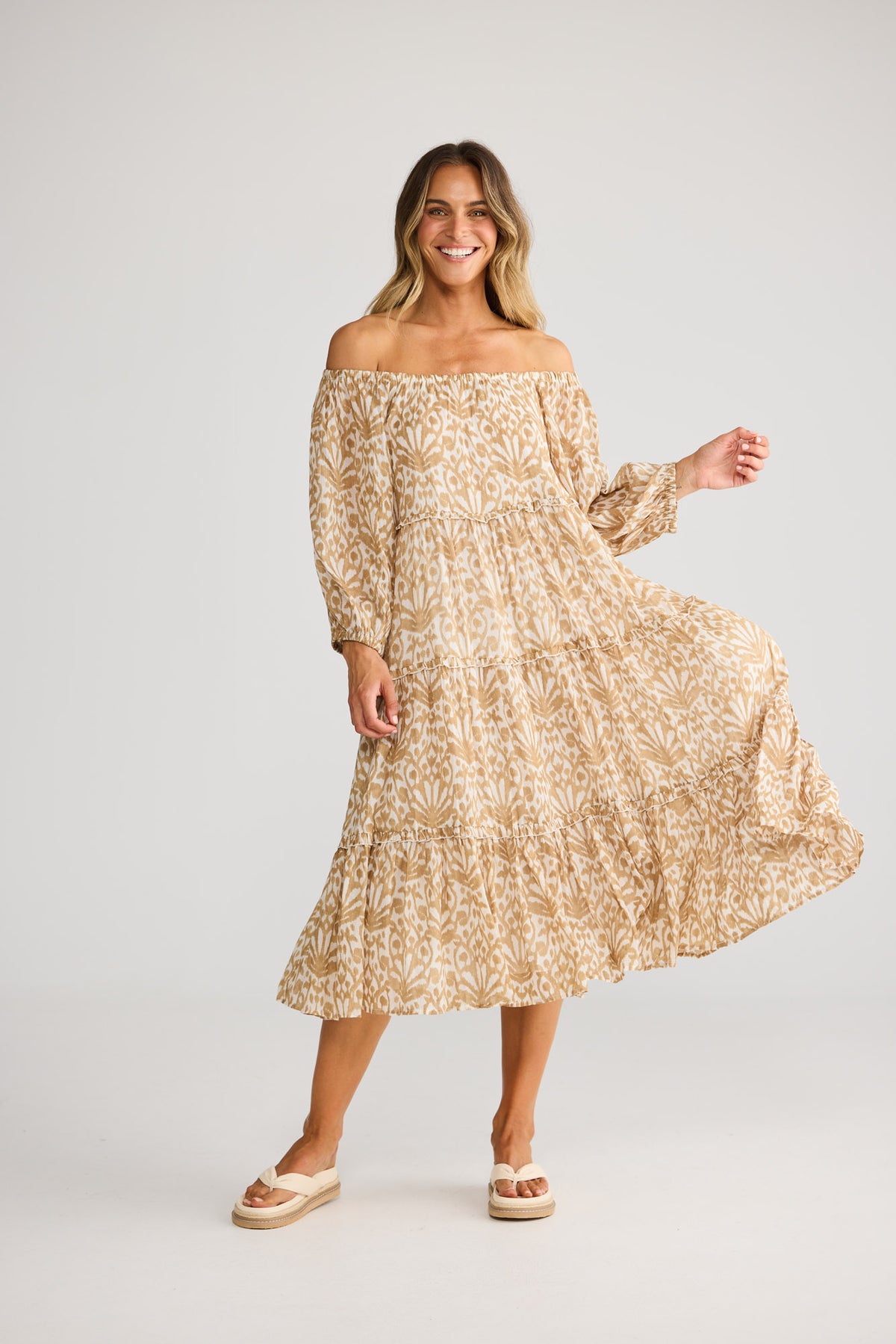 Grenadine Dress in Taupe Spring Fan — additional view 5.