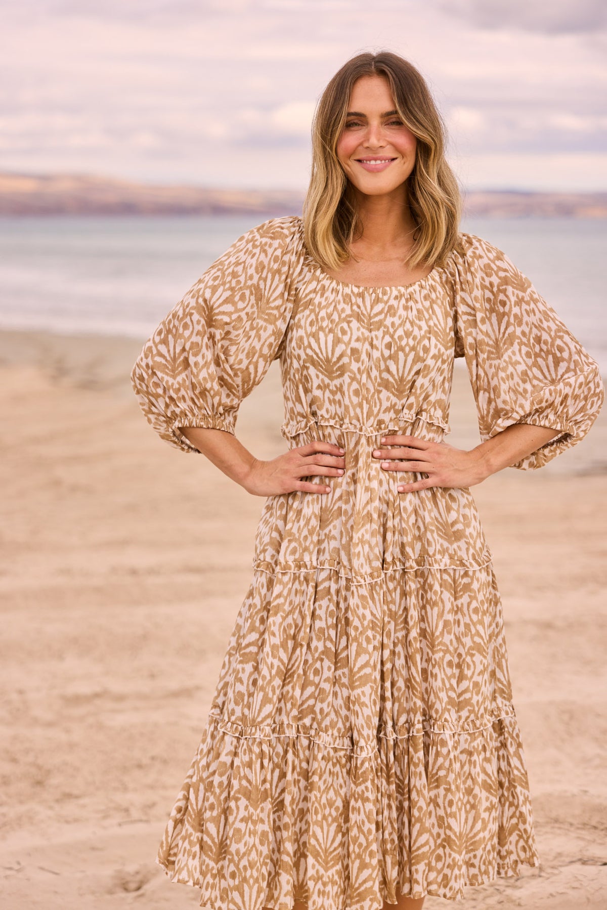 Grenadine Dress in Taupe Spring Fan — additional view.