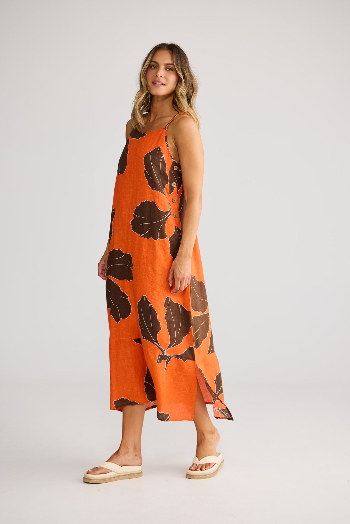 Cliffside Maxi Dress in Hibiscus Breeze with adjustable straps.