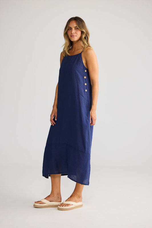 Cliffside Maxi Dress in Navy with adjustable straps.