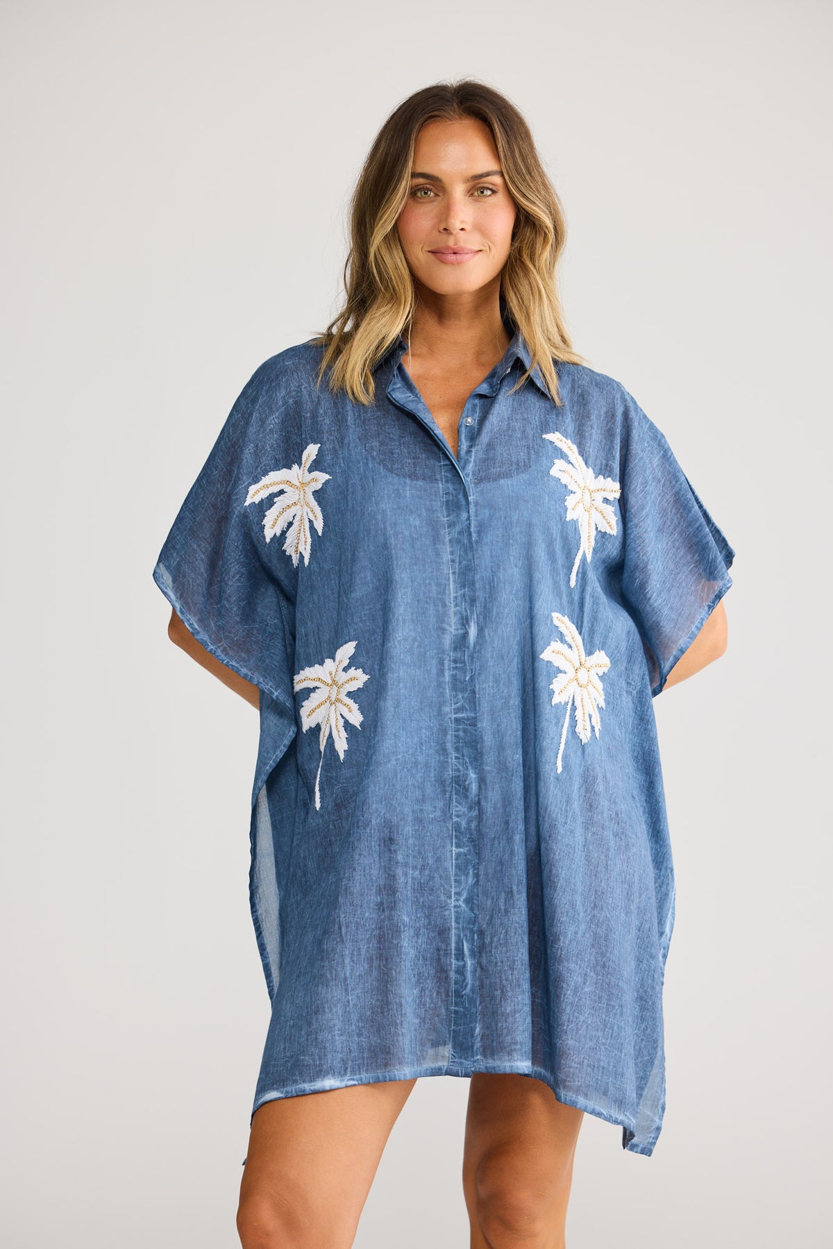 Halia Shirt Kaftan in Navy — additional view.