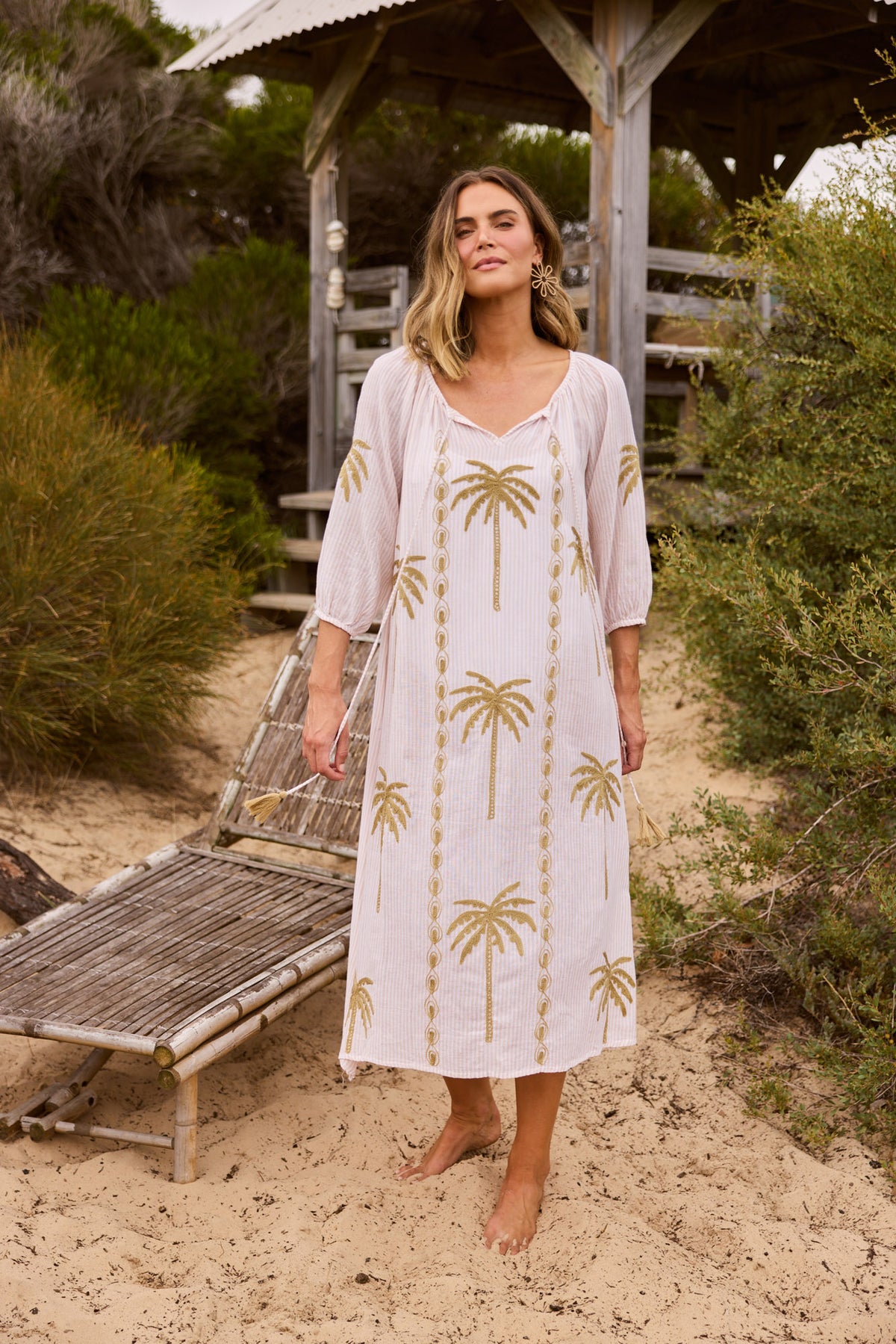 Ohana Dress in Natural Stripe — additional view.