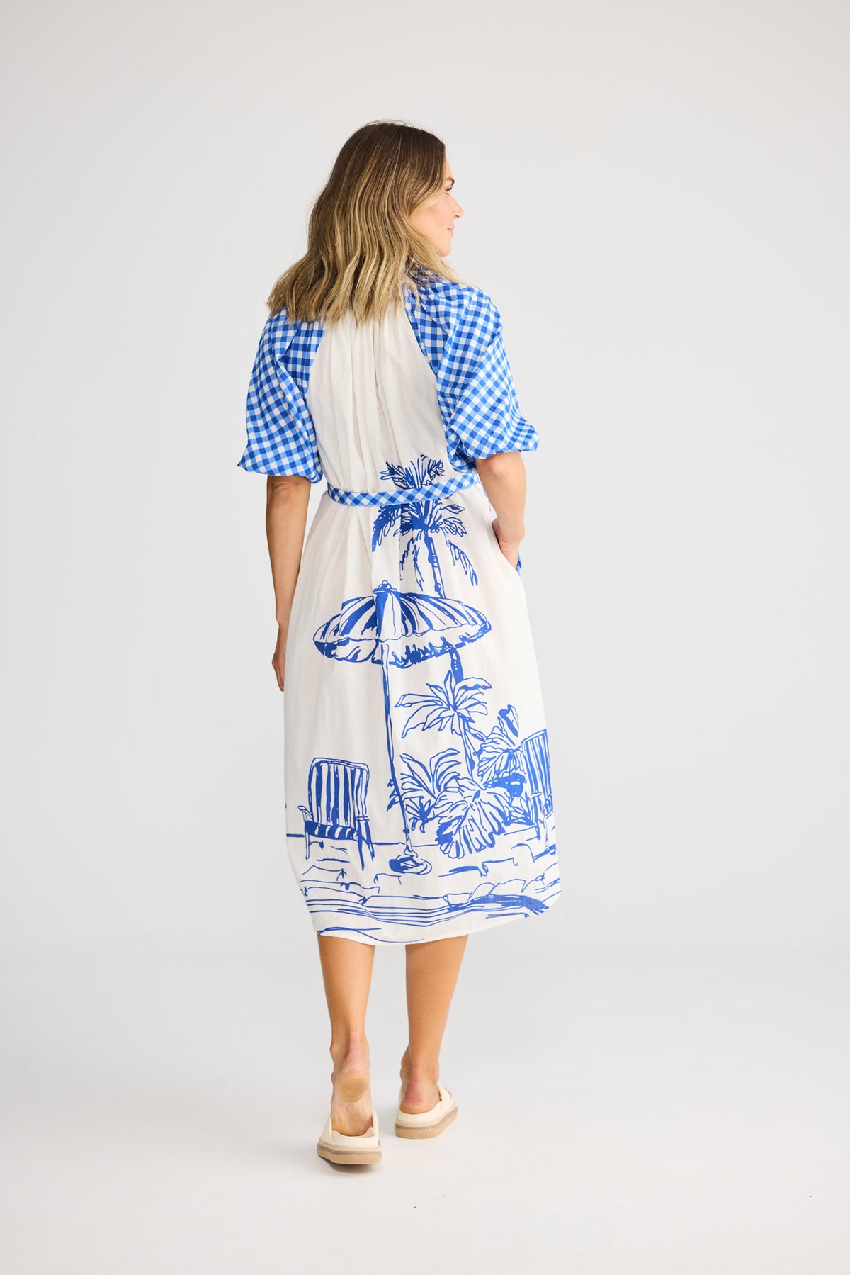 Somara Dress in Blue Check with Villa Print — additional view.