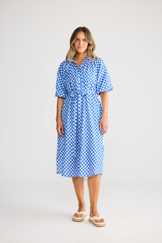 Somara Dress in Blue Check with Villa Print — additional view 3.