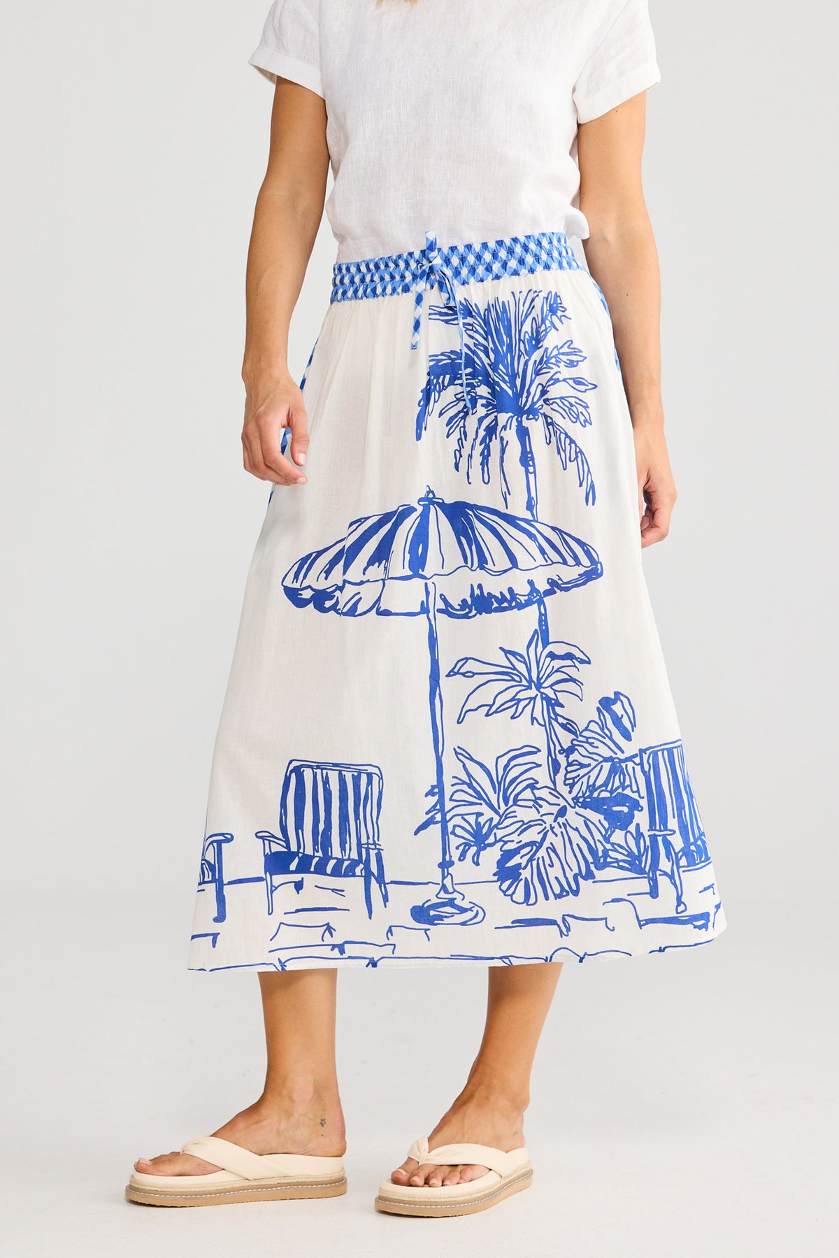 Somara Skirt in Blue Check with Villa Print — additional view 3.