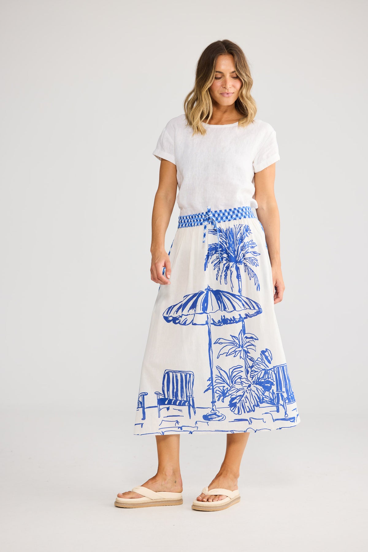 Somara Skirt in Blue Check with Villa Print — additional view.