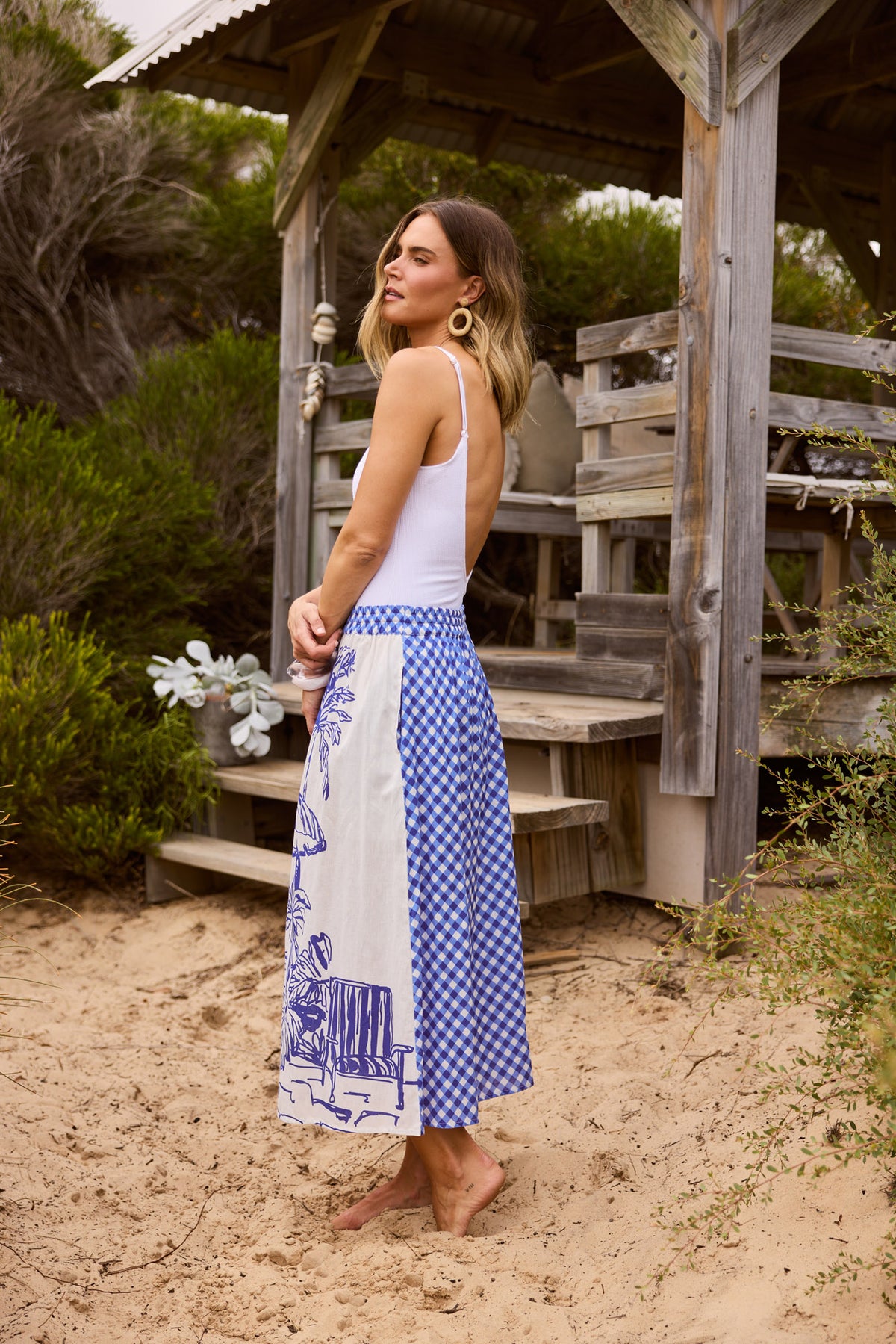 Somara Skirt in Blue Check with Villa Print — additional view 4.