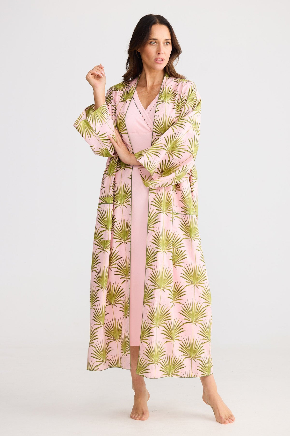Namaste Robe - Pink Palm Print – Holiday Trading & Co.