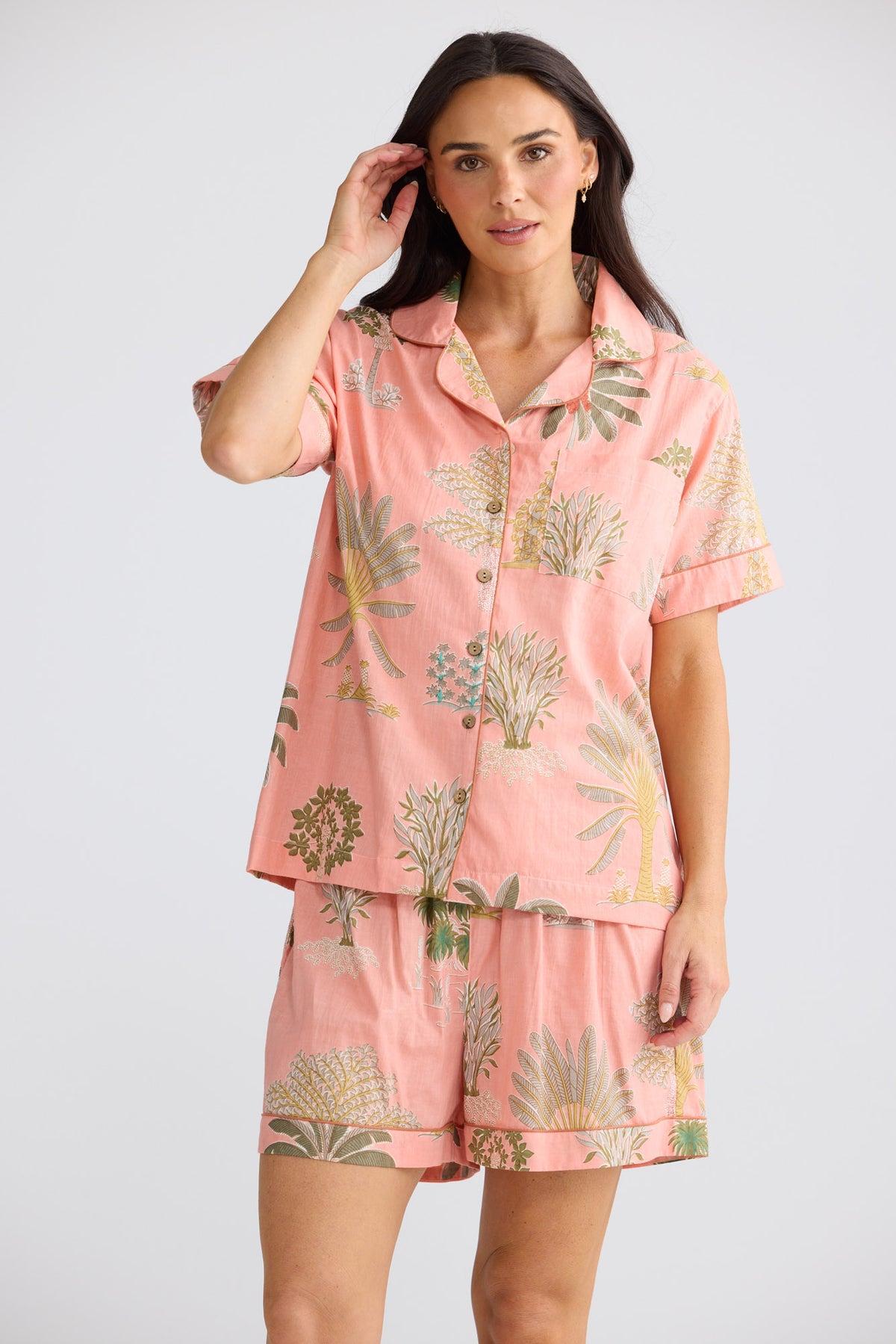 Namaste Pyjama Set in Baby Pink Palm — additional view.