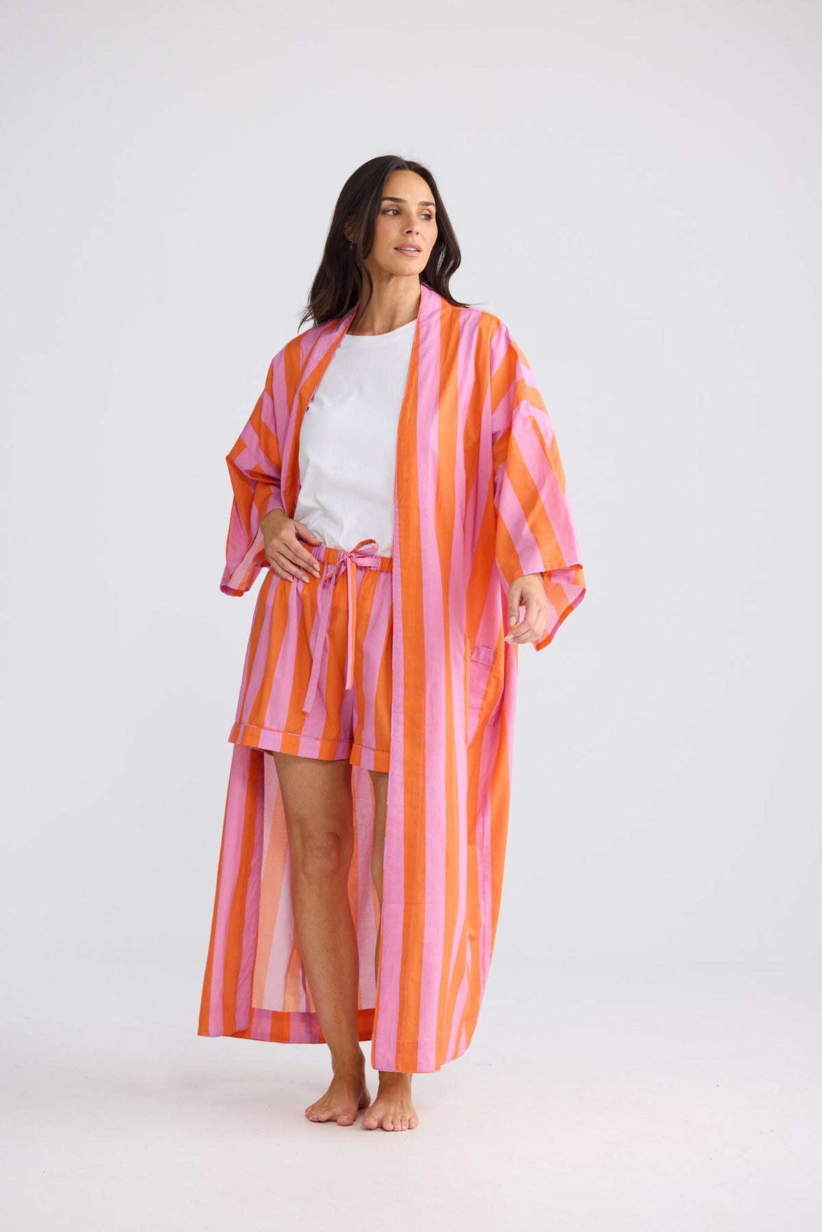 Namaste Robe in Lilac with Orange Stripe — additional view 2.