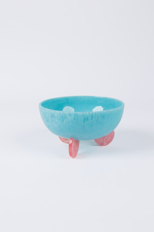 Kenzie Footed Bowl - Blue W Pink