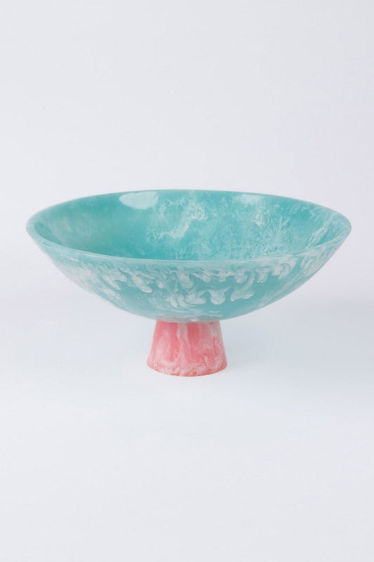 Athena Pedestal Bowl - Blue W Pink