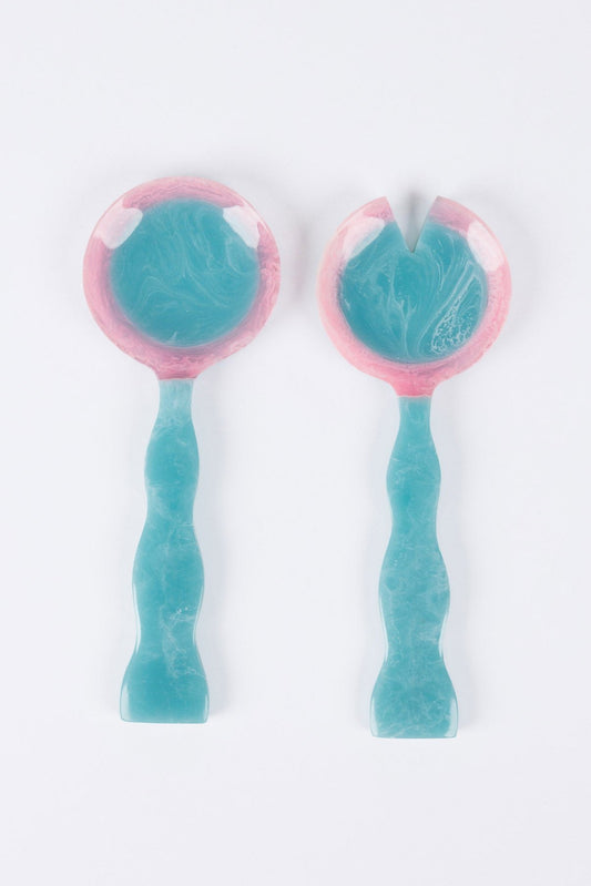 Athena Salad Servers - Blue W Pink