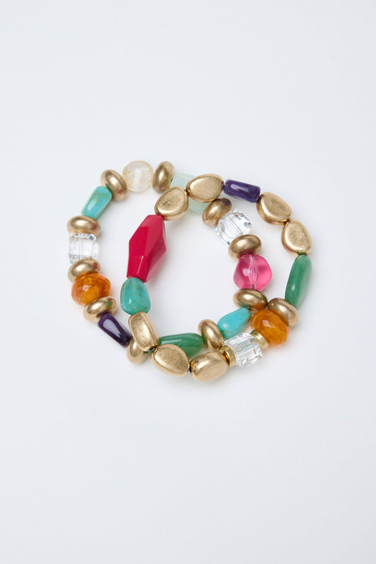 Multicolored beaded bracelet on a white background