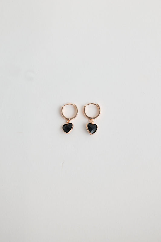 Close-up of black adore earrings earrings on white background.