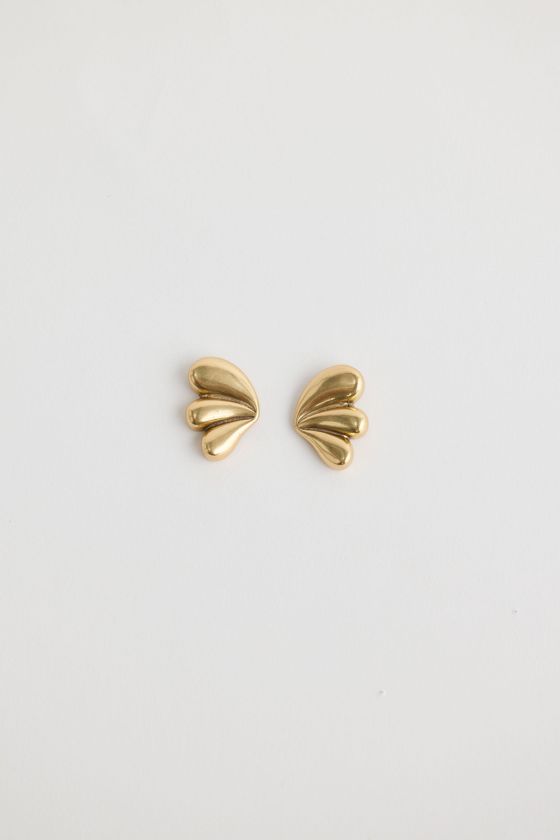 Close-up of gold taylor earrings earrings on white background.