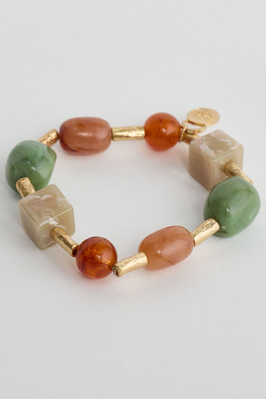 Close-up of sage autumn bracelet bracelet on white background.