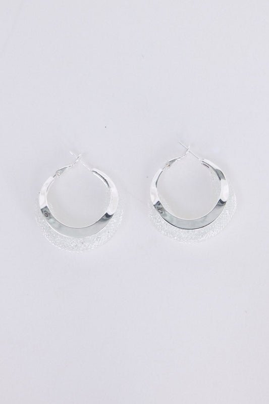 Eclipse Earrings in silver with soft textured finish, front view on white background