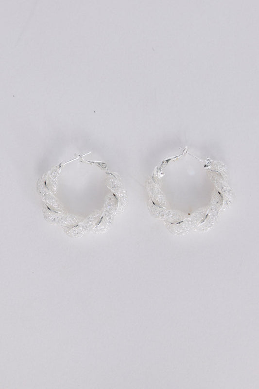 Opulence Earrings in silver with soft textured finish, front view on white background
