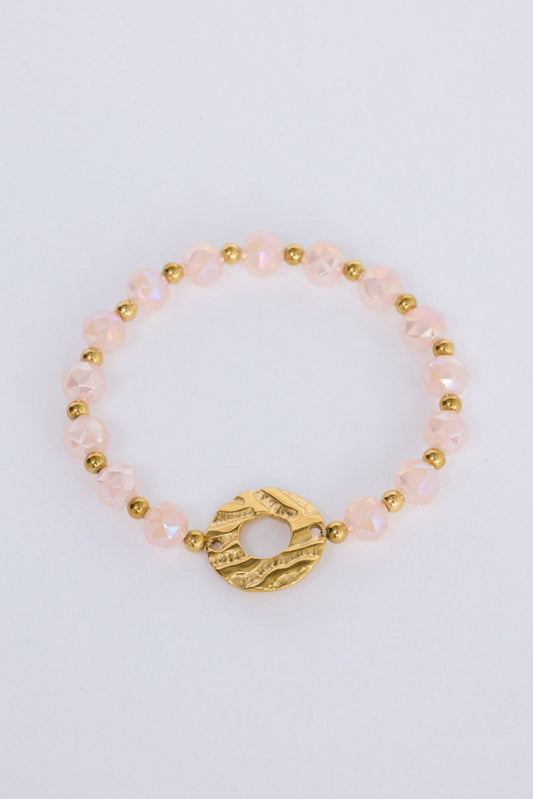 Clarke Bracelet in pink with statement gold charm detail, front view on white background