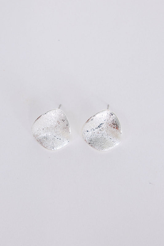 Ekin Earrings in silver with a softly textured finish, front view on white background