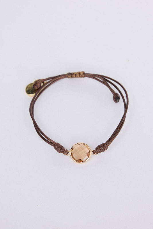 Hamilton Bracelet in brown with central stone feature, front view on white background