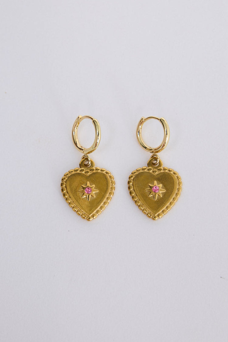 Aura Earrings in gold with delicate stone detailing, front view on white background