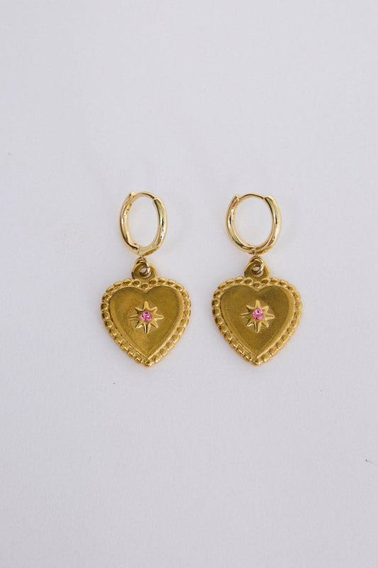 Aura Earrings in gold with delicate stone detailing, front view on white background