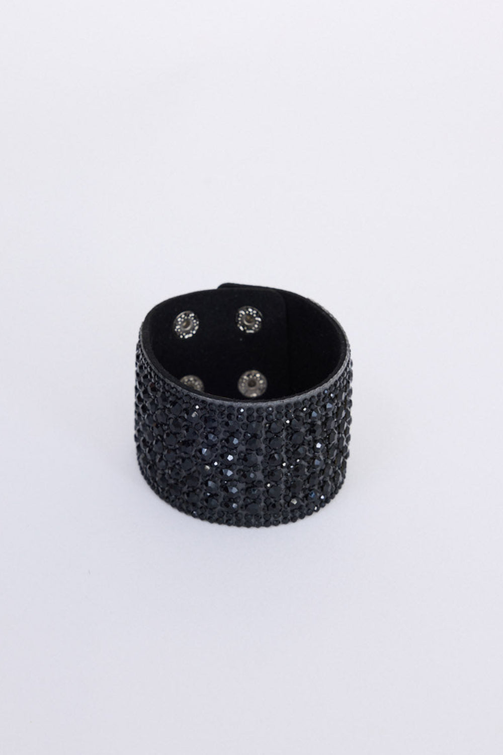 Chantelle Bracelet in black with layered textures and embellished detailing, front view on white background